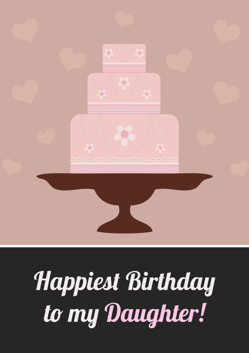 Pink Cake Illustration and Cursive Happy Birthday Daughter Card
