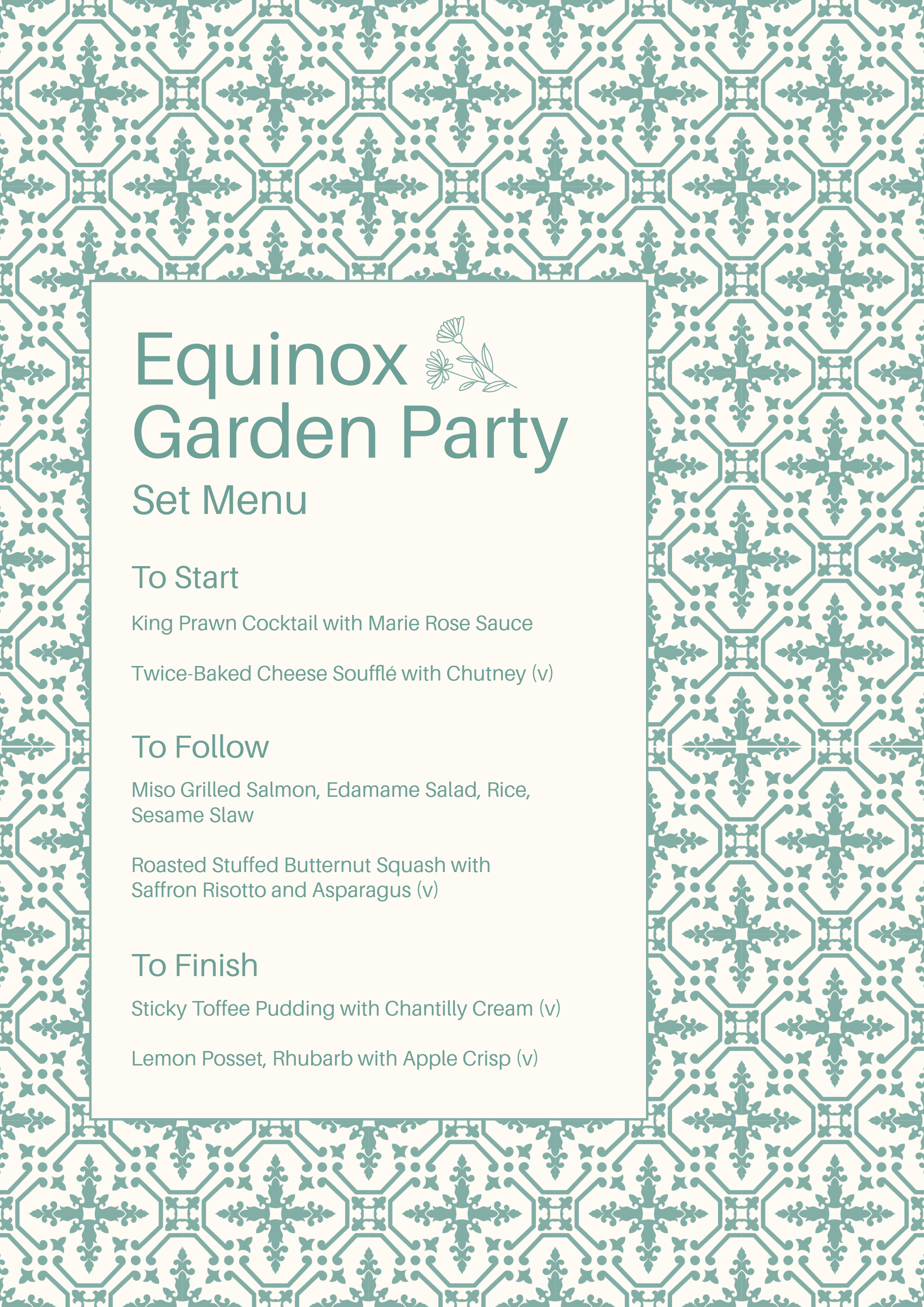 Green and Cream Garden Party Menu A4