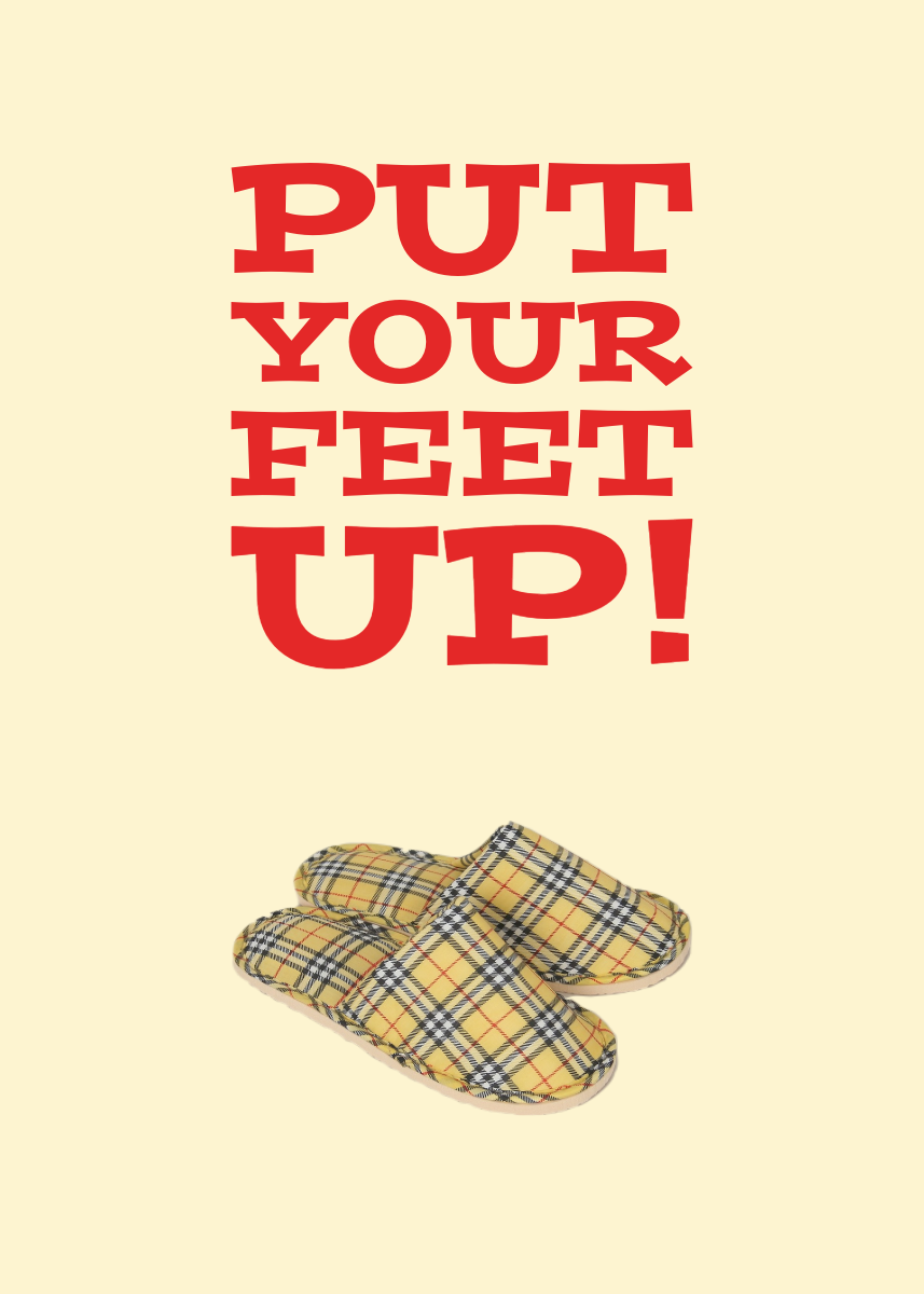 Cream, Red, Slippers, Tartan, Retirement, Greeting-card