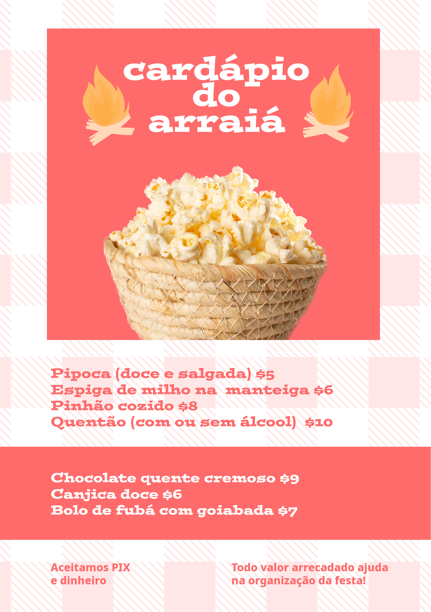 Rosa e Branco Arraiá Cardápio