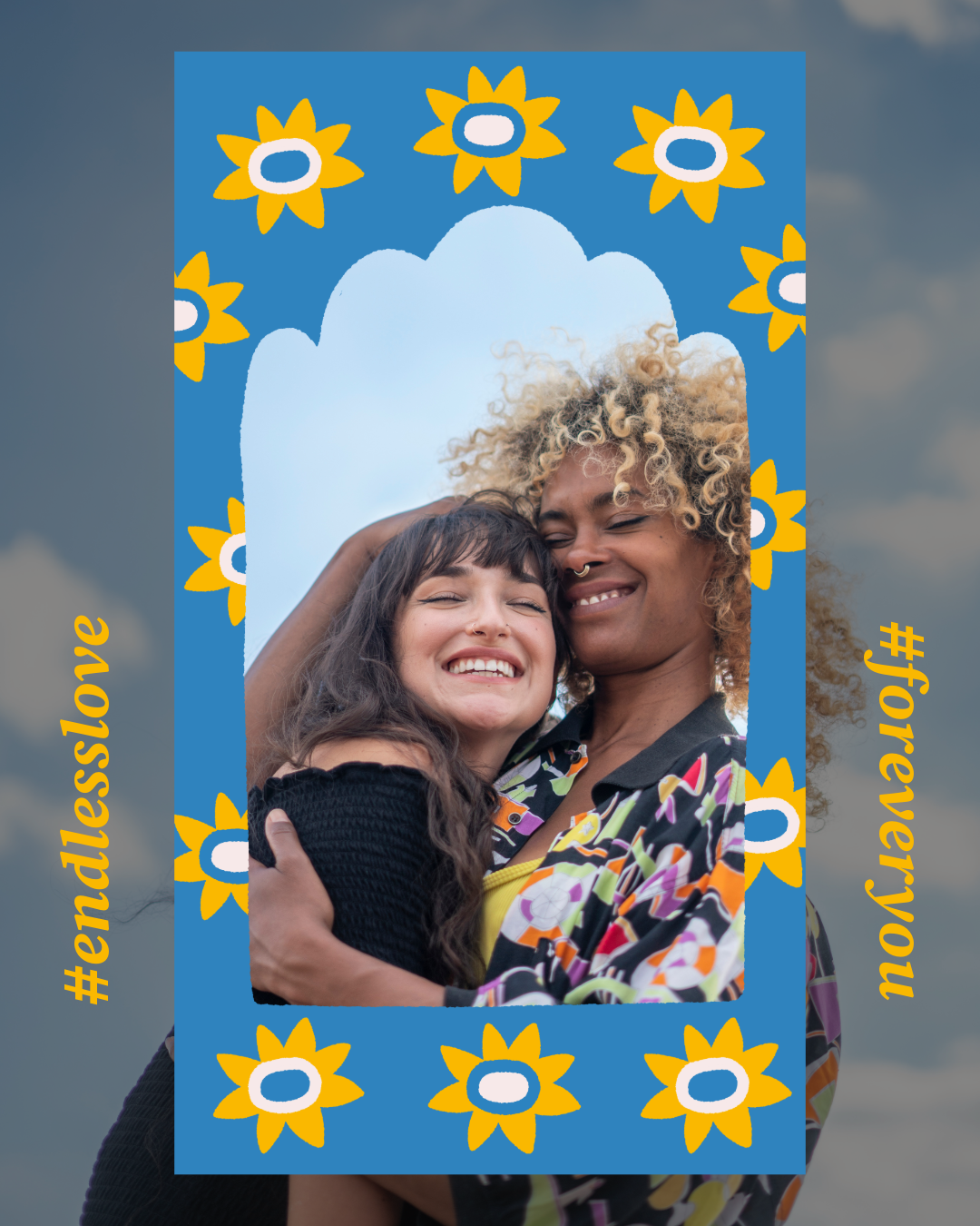 Blue And Yellow Floral Photo Frame Instagram Post