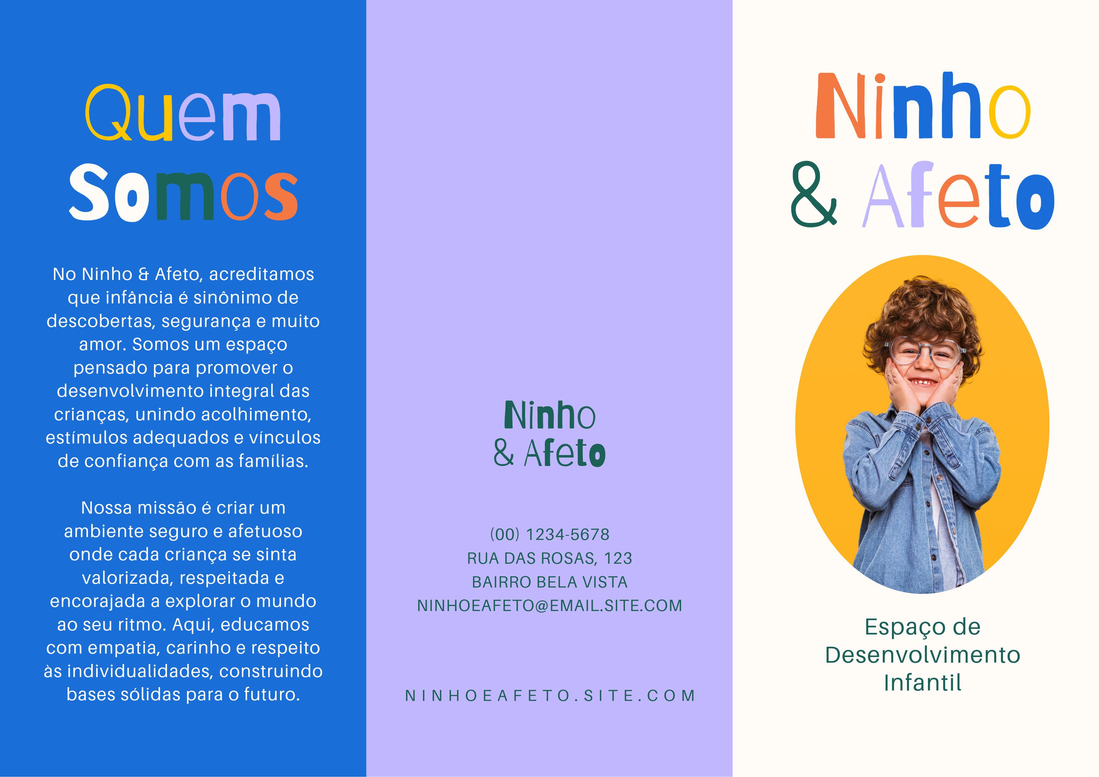 Azul e Roxo Espaço de Desenvolvimento Infantil Folheto dobrável