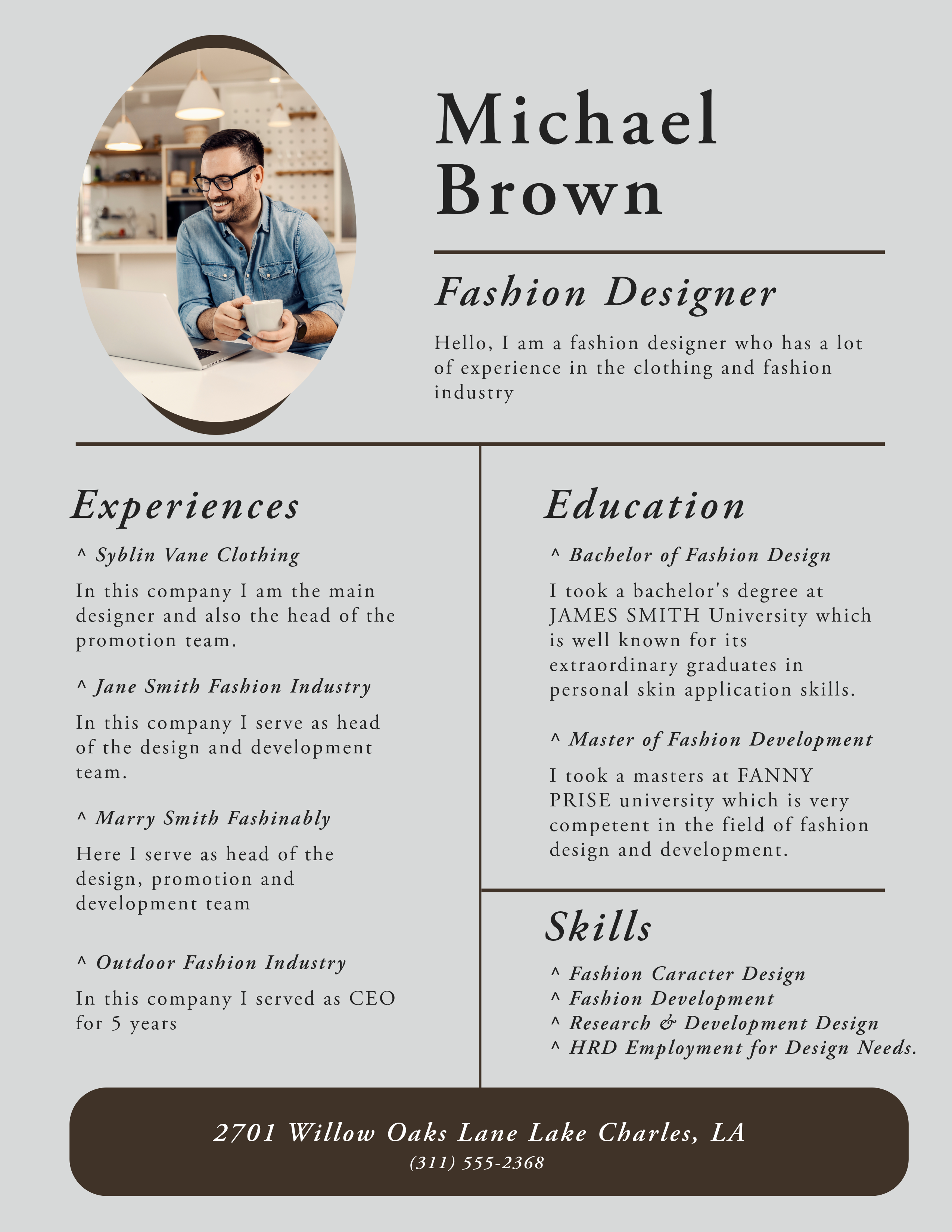 Grey And Brown Fashion Designer Resume