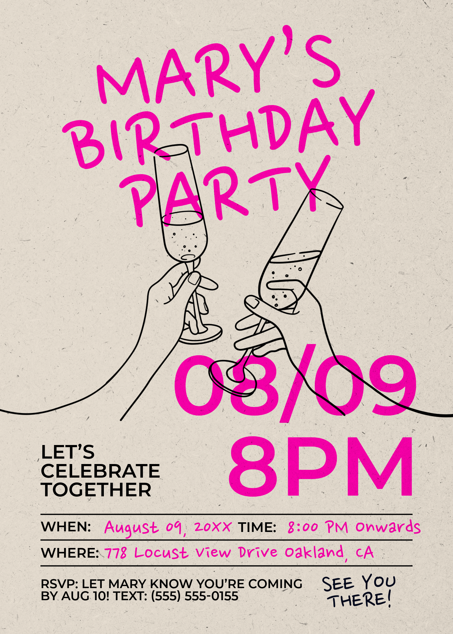 Grey and Pink Birthday Party Invitation