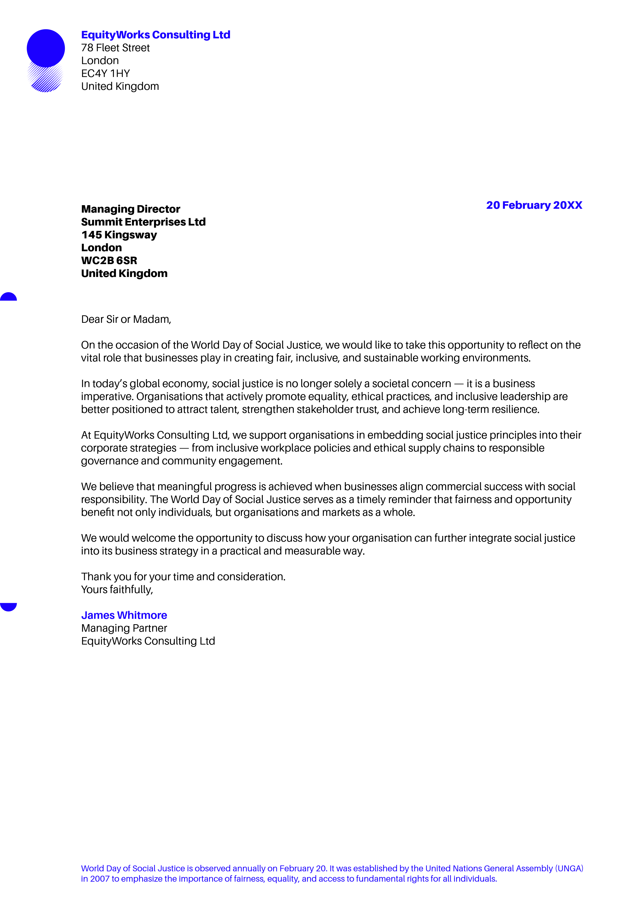 Blue Black World Day of Social Justice Letter