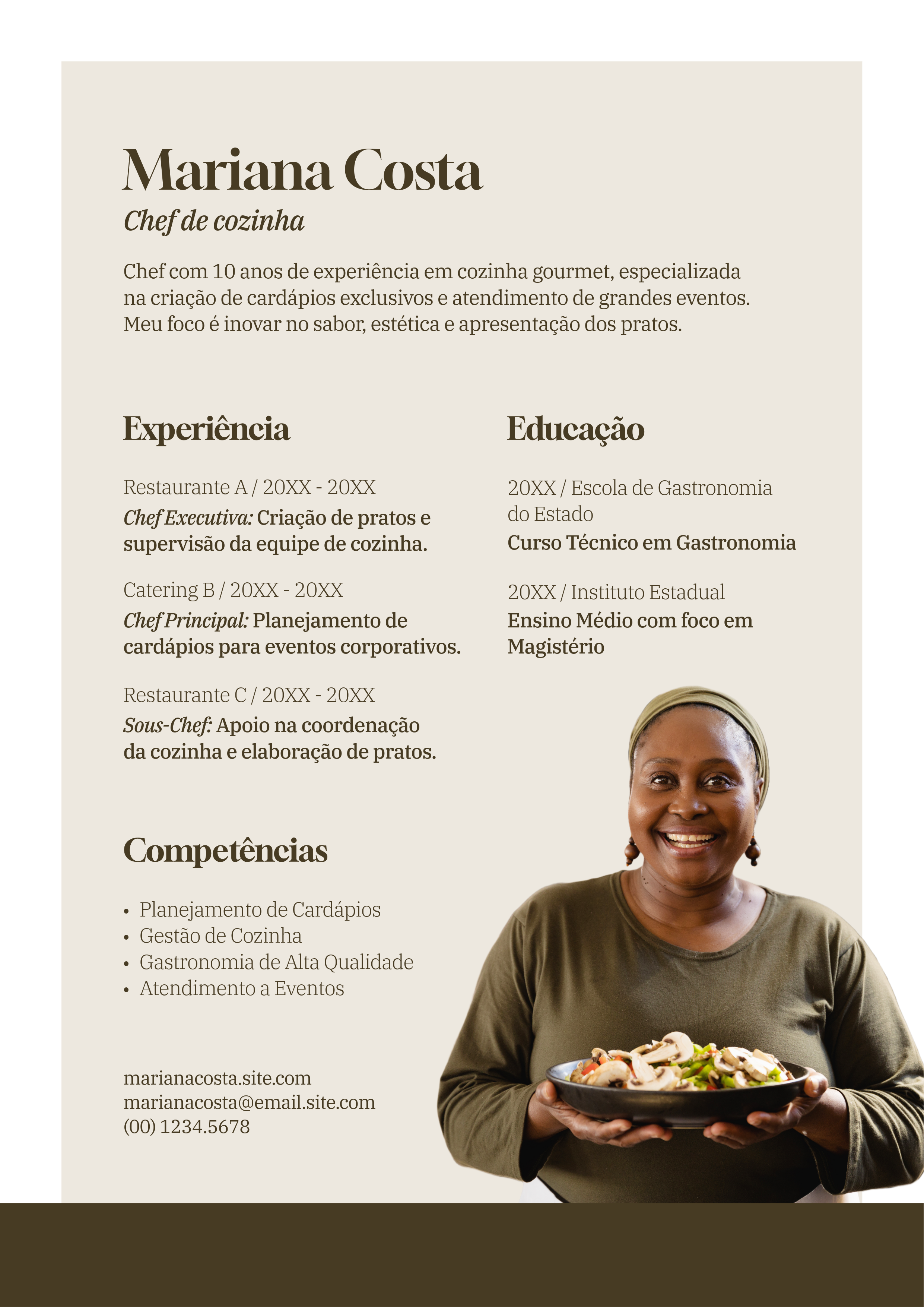 Bege e Marrom Chef de Cozinha Currículo A4