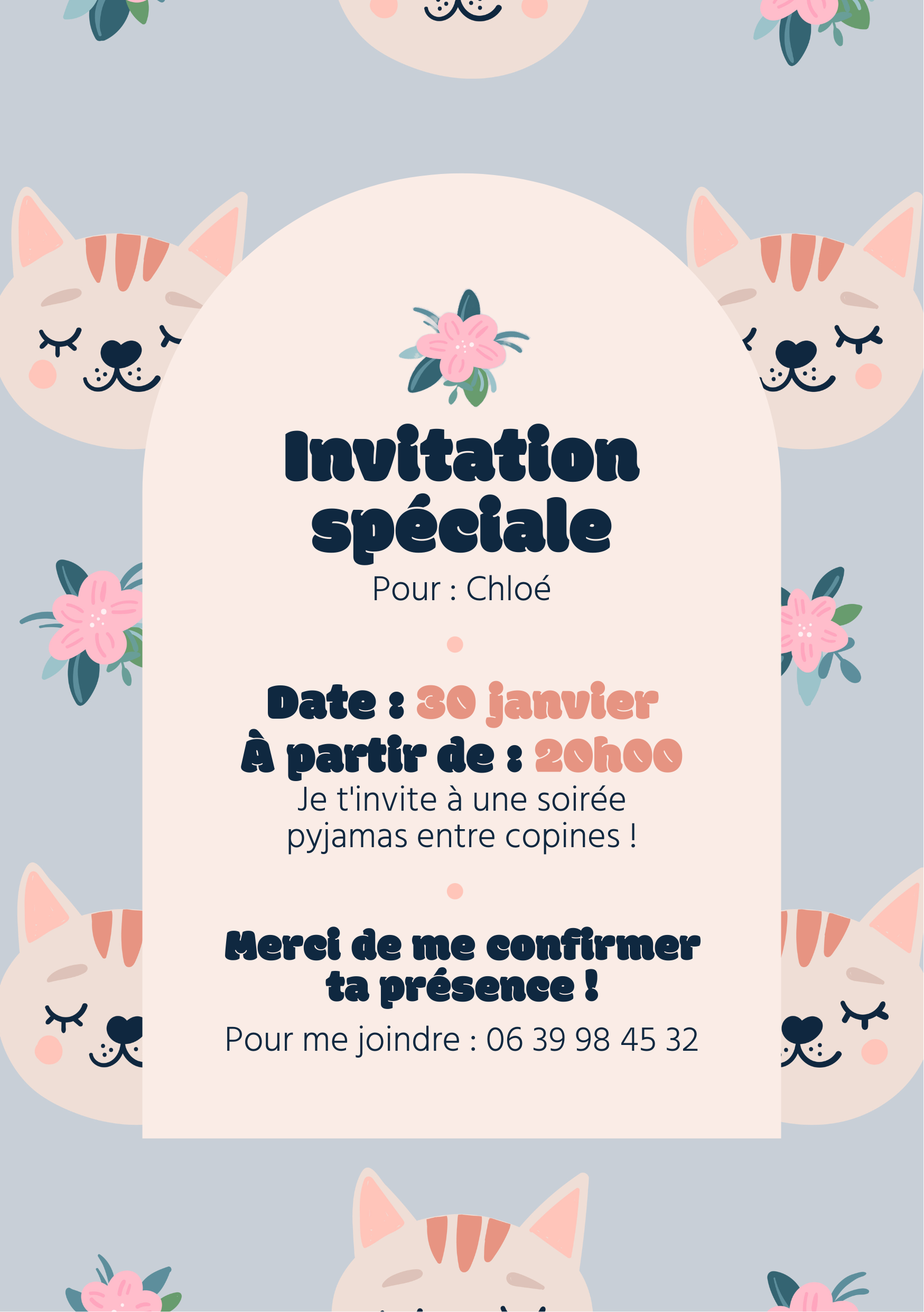 Invitation Beige et Bleue Invitation Soirée Pyjama