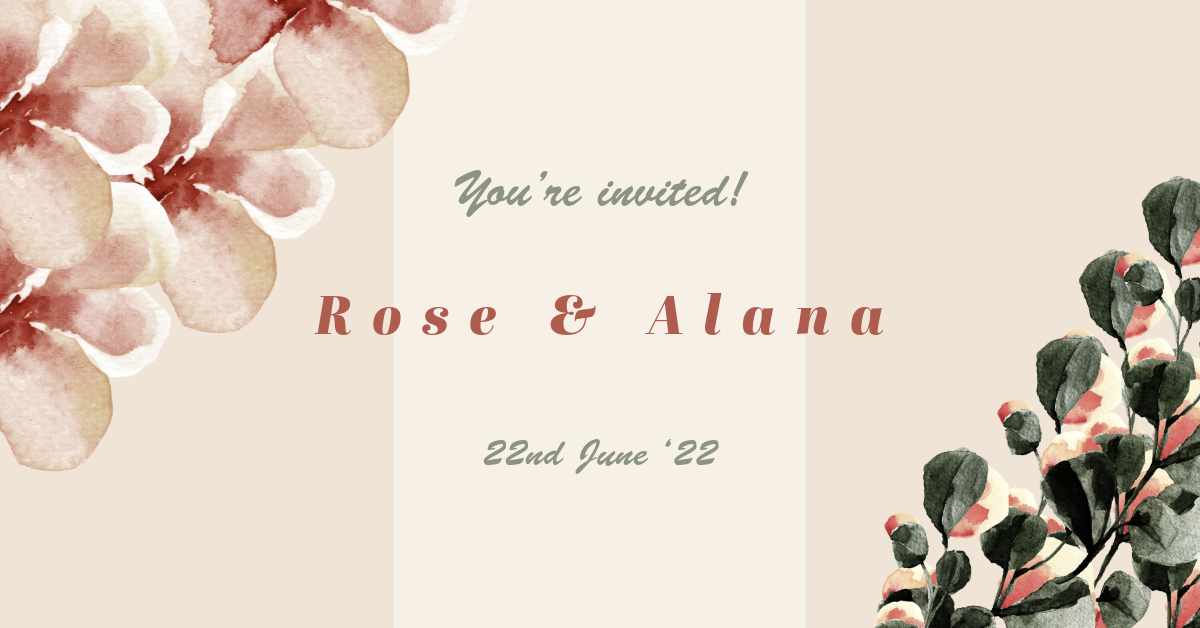 Green Pink & Beige Watercolour Flower Wedding Invite Facebook Event Cover