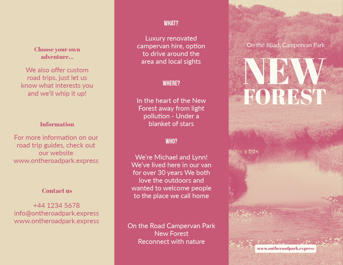 Pink & Cream New Forest Campervan Adventure Brochure
