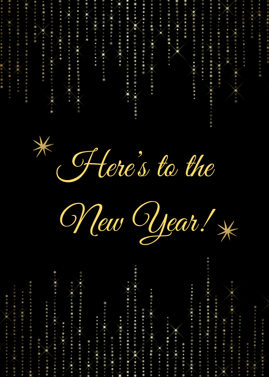 Black & Gold New Years Winter Greeting Card