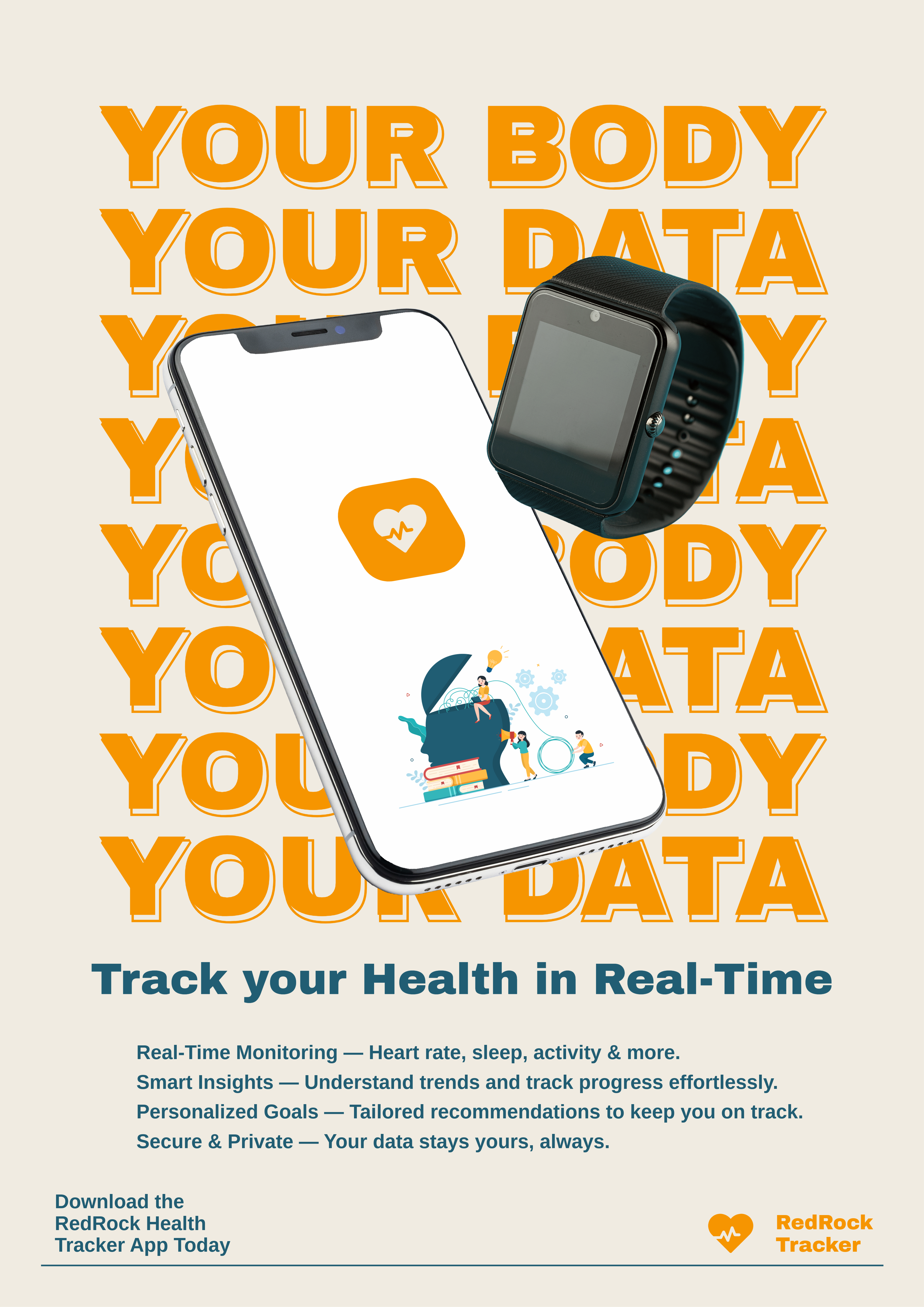 Orange and Teal Health Tracker App Poster