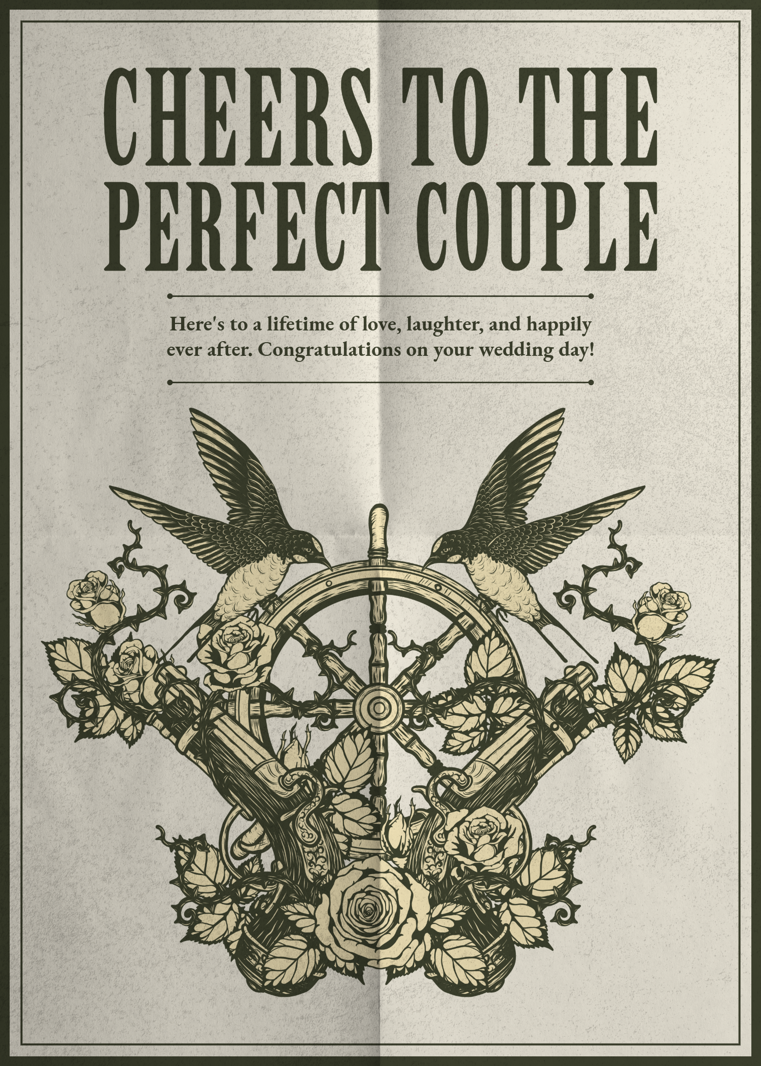 Dark Khaki and Dirty White Wedding Card