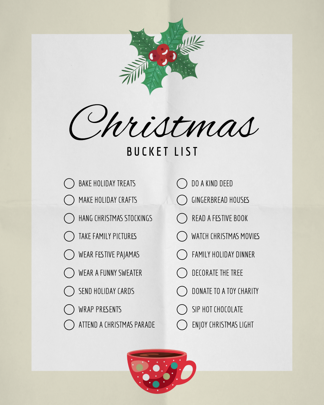 beige christmas bucket list instagram post