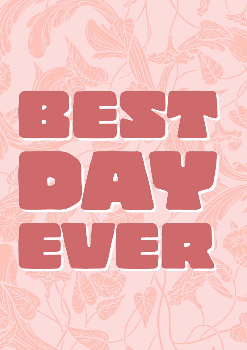 Pink & Red Best Day Ever Wedding A5 Greeting Card