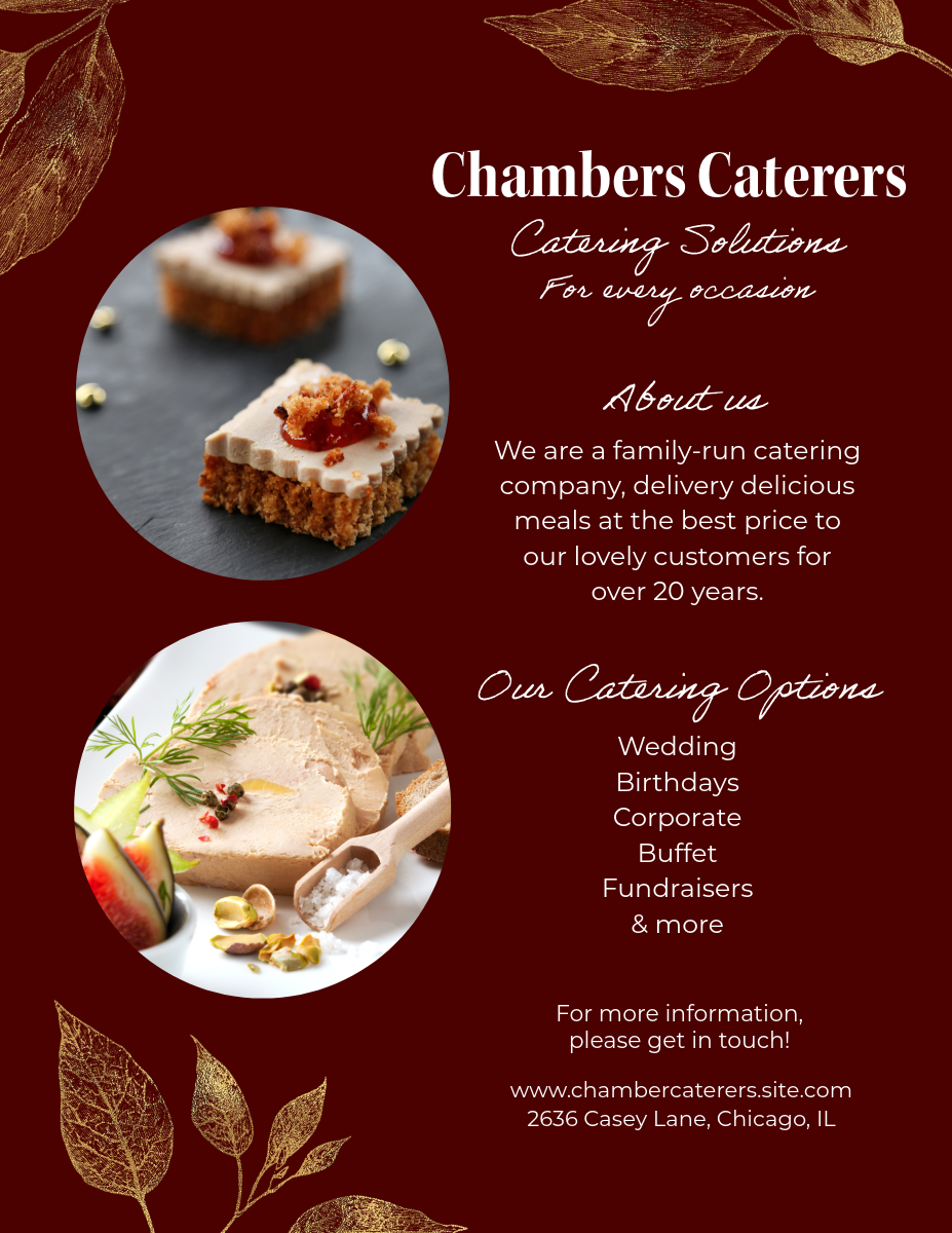 Brown & Gold Leaf Catering Flyer