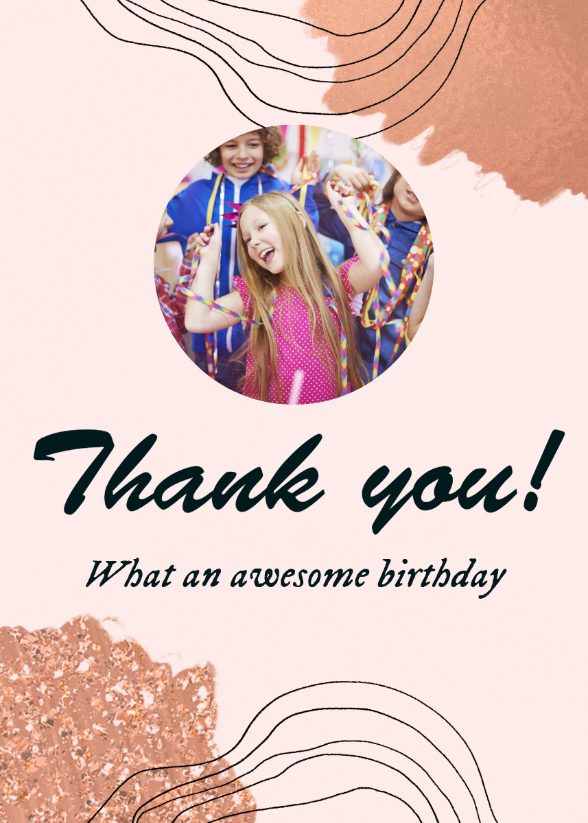 Pink, Gold and Black Thank you Card