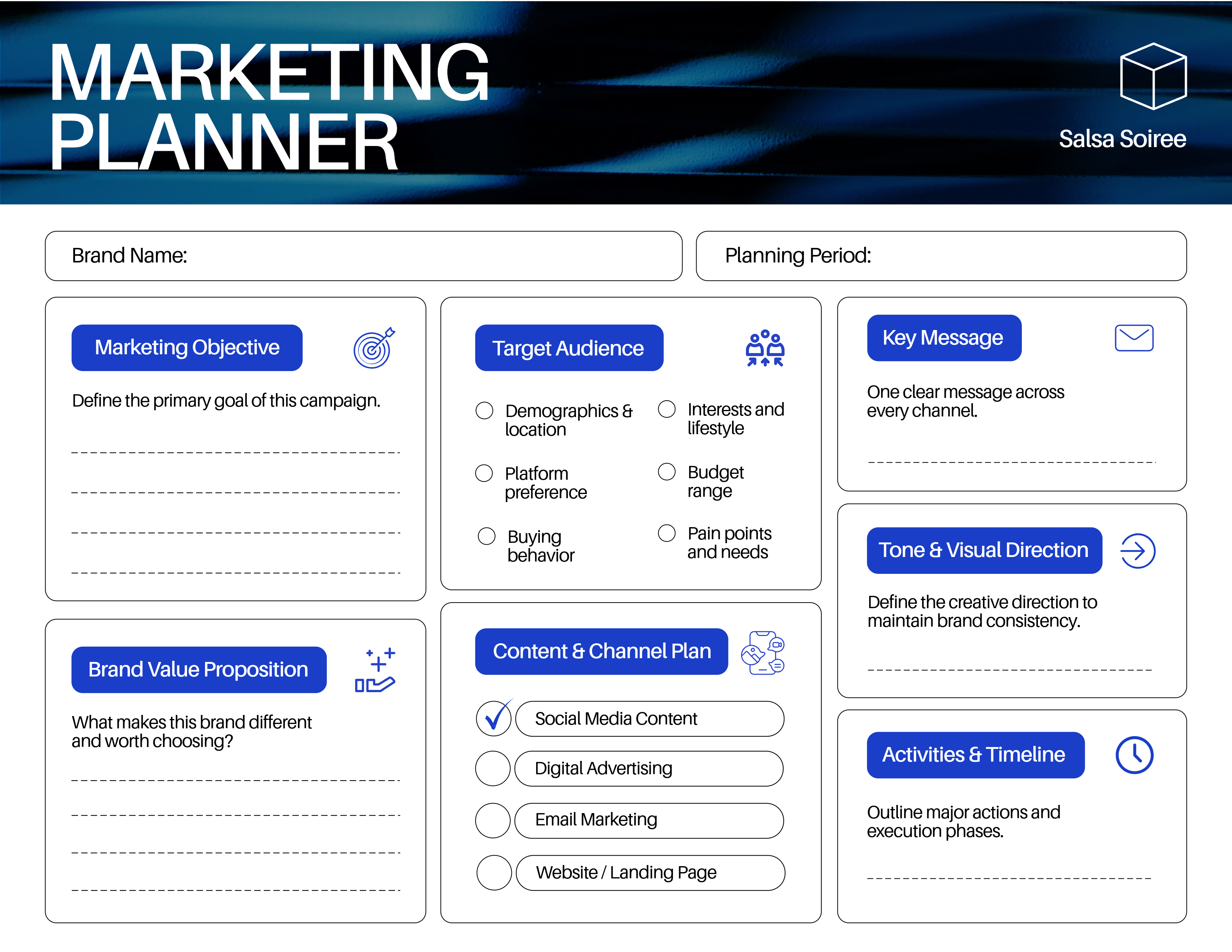 Blue and White Marketing Planner