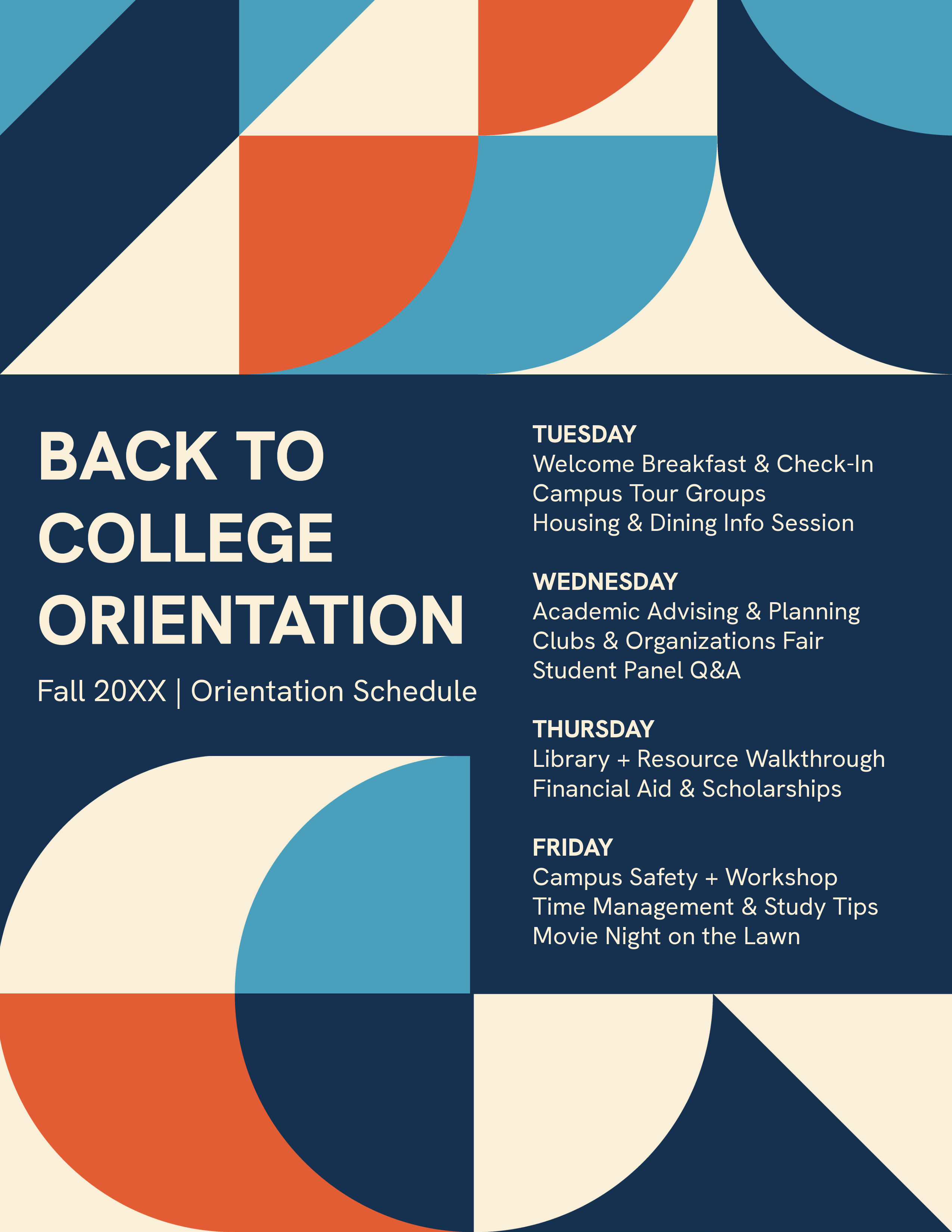 Blue Back To College Orientation Flyer