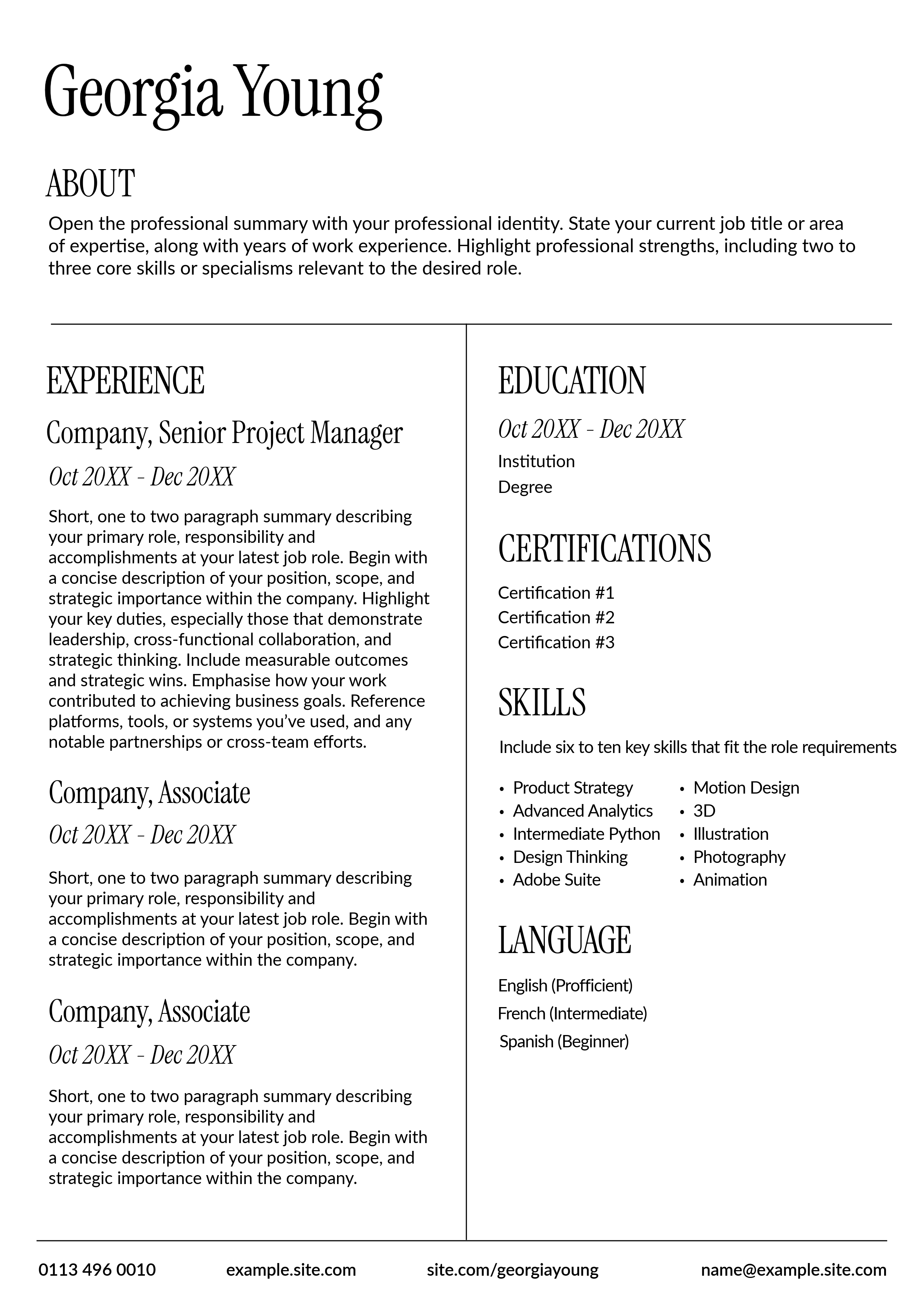 Black and White Professional CV and Cover Letter