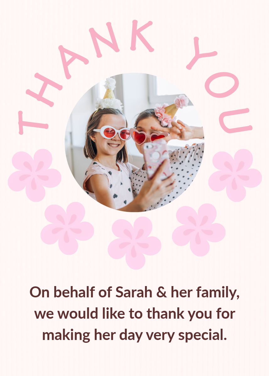 Pink Childrens Thank You Card