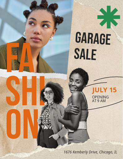 Beige Orange Green Handmade Natural Vintage Collage Fashion Garage Sale Flyer