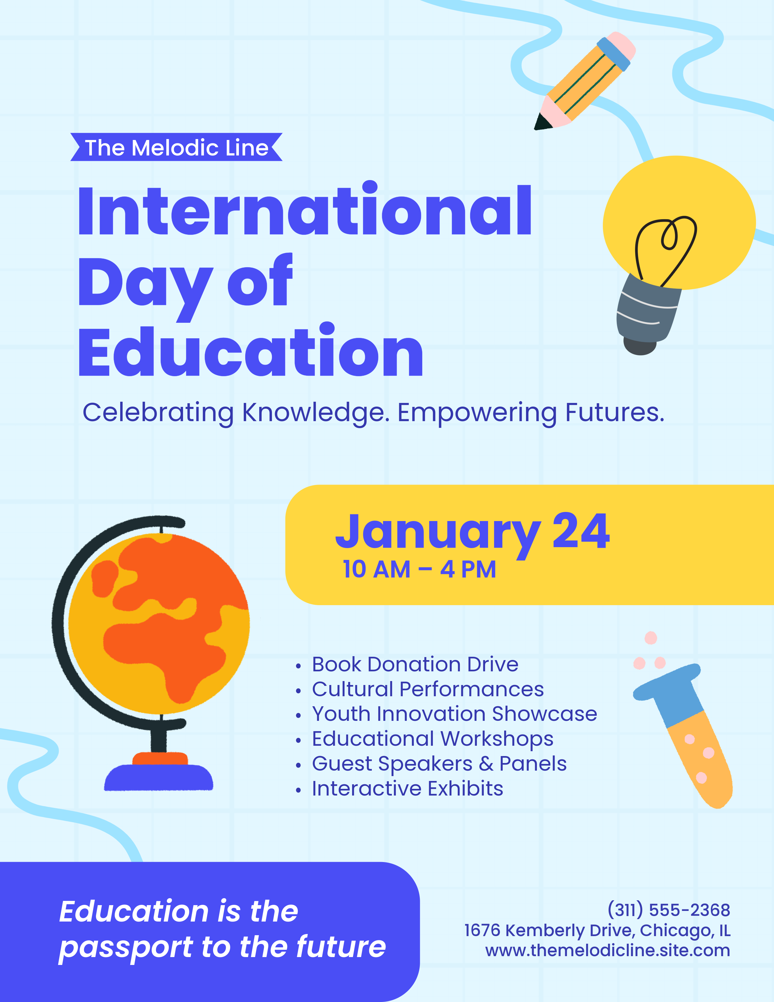 Purple and Yellow Grade School International of Education Day Flyer
