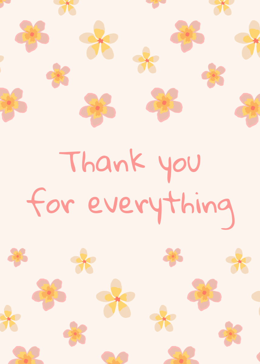 Pink & Beige Floral Thank You Card