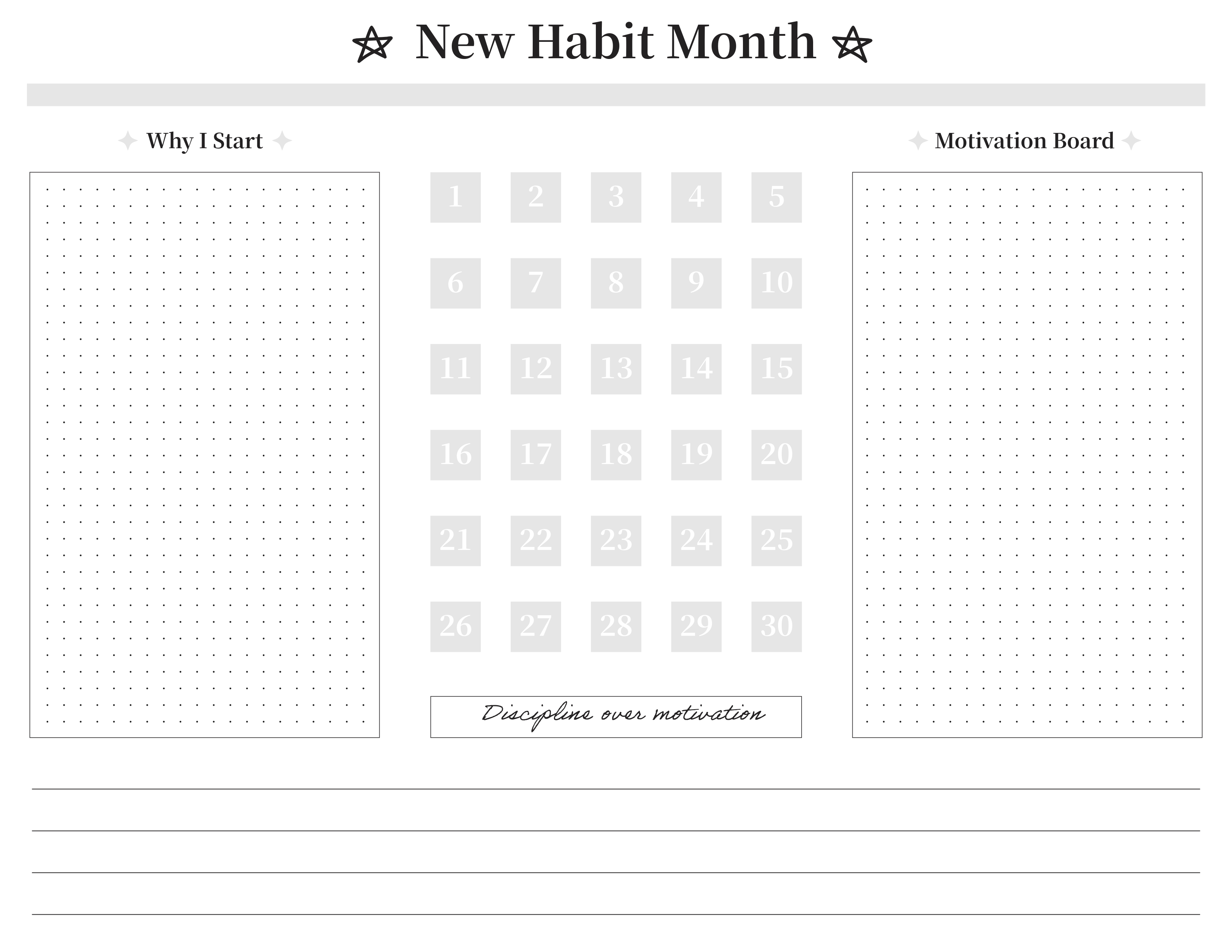 White Black Gray Simple Monthly Habit Tracker Planner