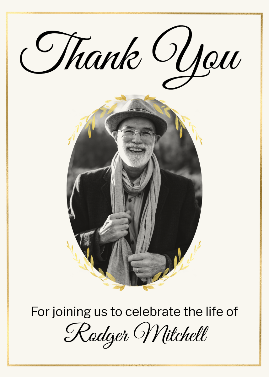 Cream & Gold Funeral Thank You Card