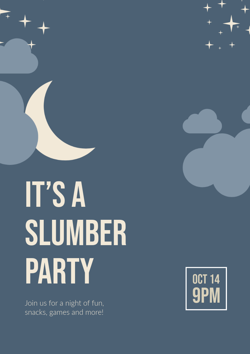 Navy Blue And White Slumber Party Invitation Card