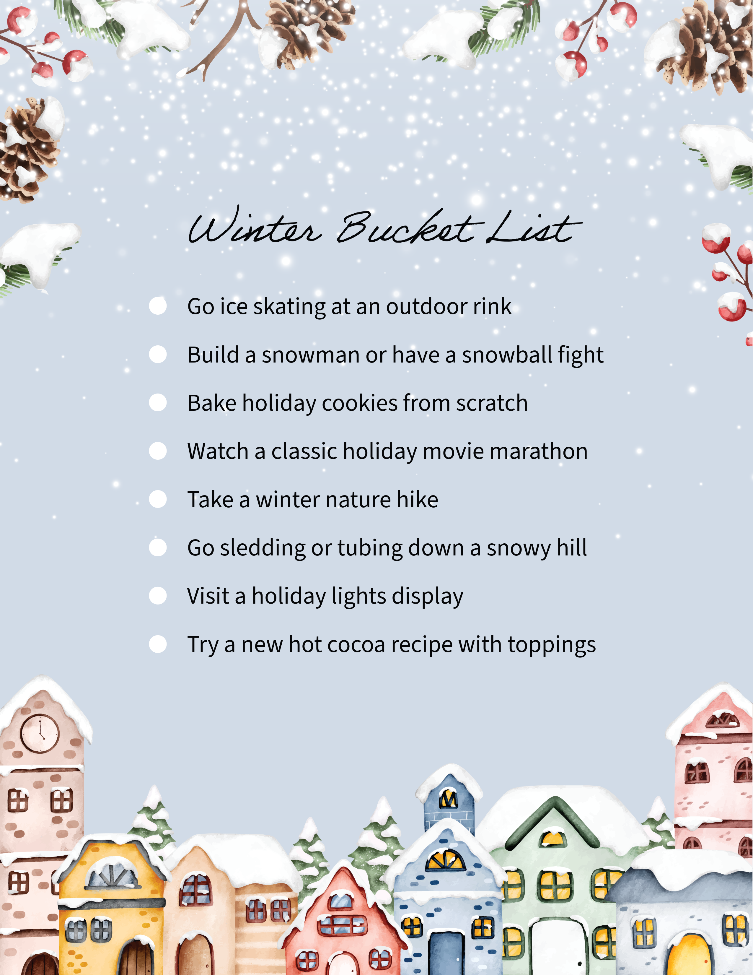 Blue And Red Winter Bucket List Letter