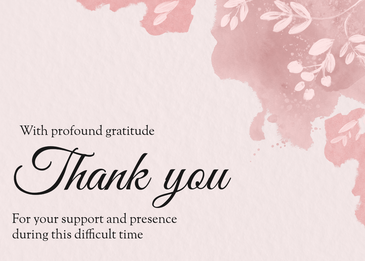 Black and Pink Funeral Thank You Greeting Card