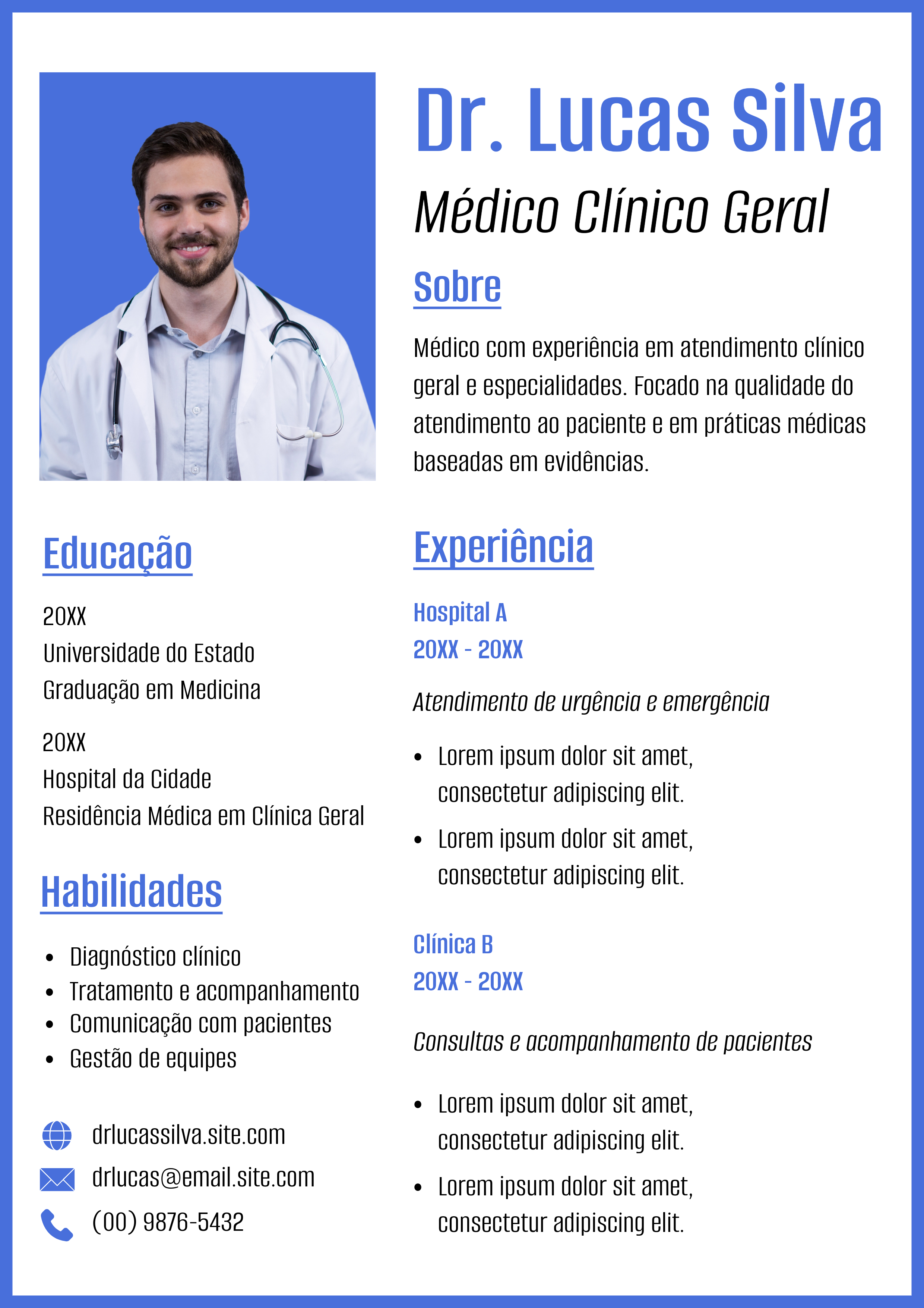 Azul e Branco Doutor Médico Currículo A4
