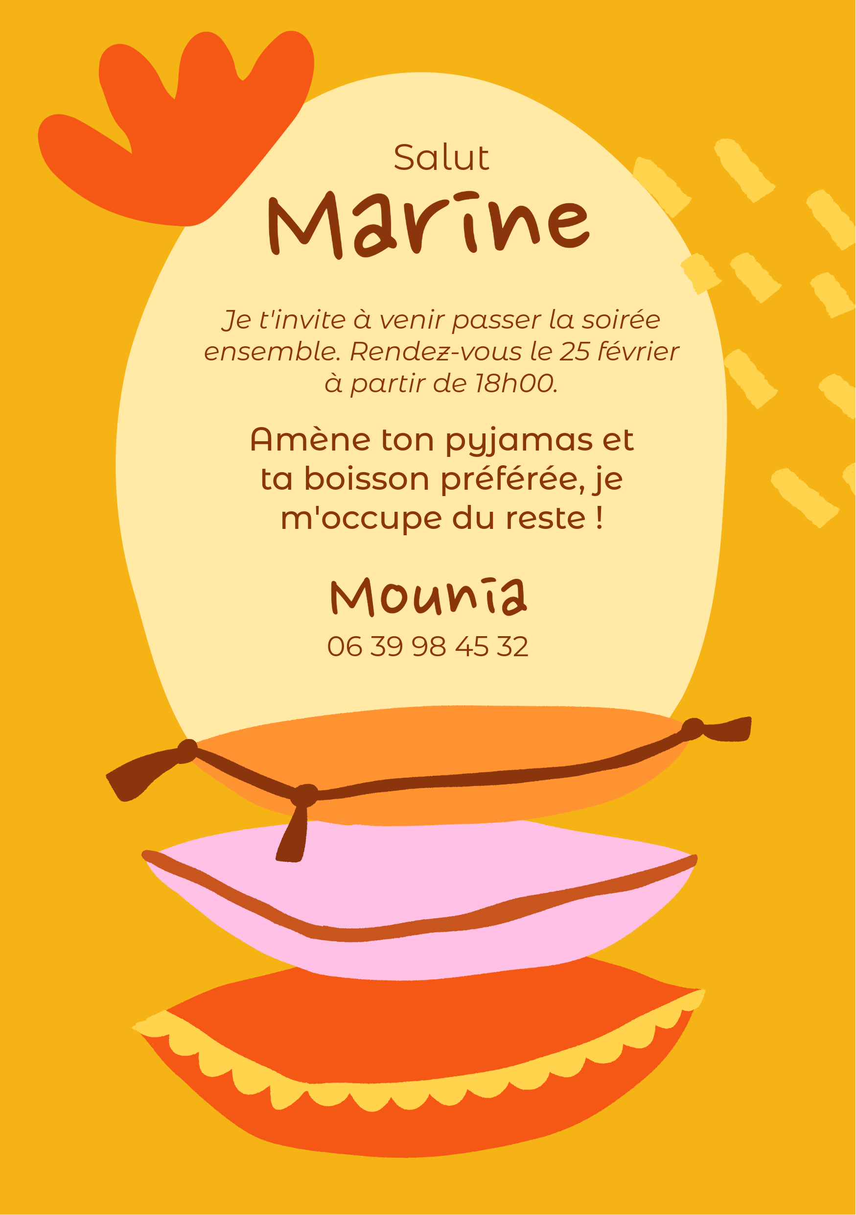 Invitation Jaune Rouge Soirée Pyjama