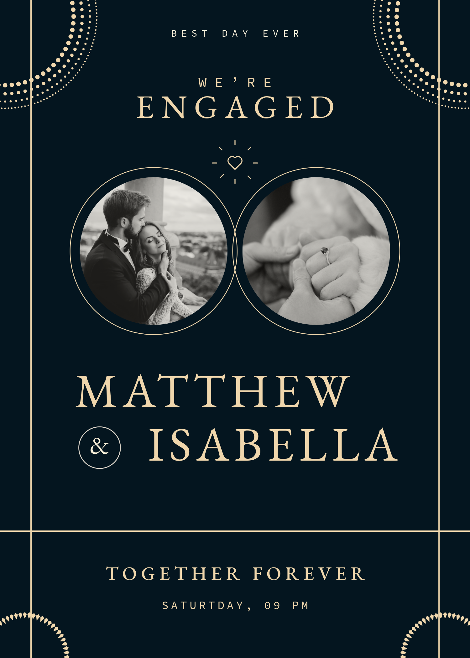 Blue Modern Luxury Engaged Announcement Card