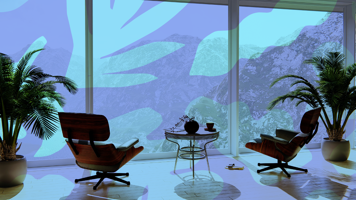 Blue Turquoise Green & Purple Office Plants Studio Creative Lounge Zoom Background