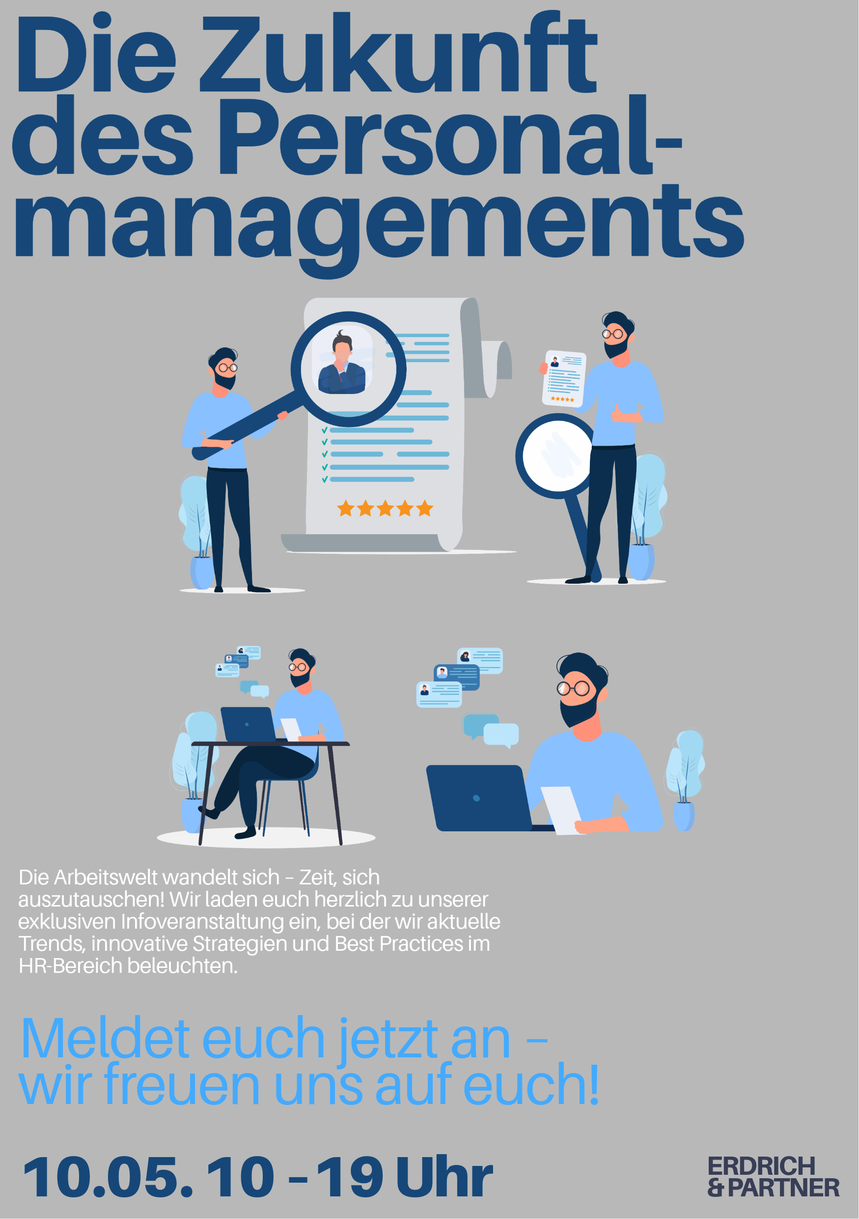 Grau Blau Personalmanagement Einladung