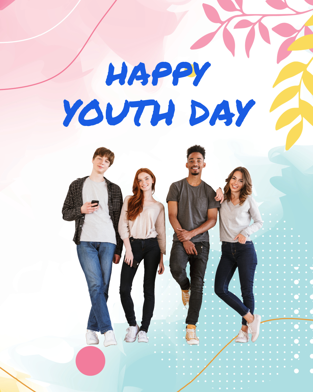 Pink and Blue background of Happy Youth Day Instagram Portrait Post