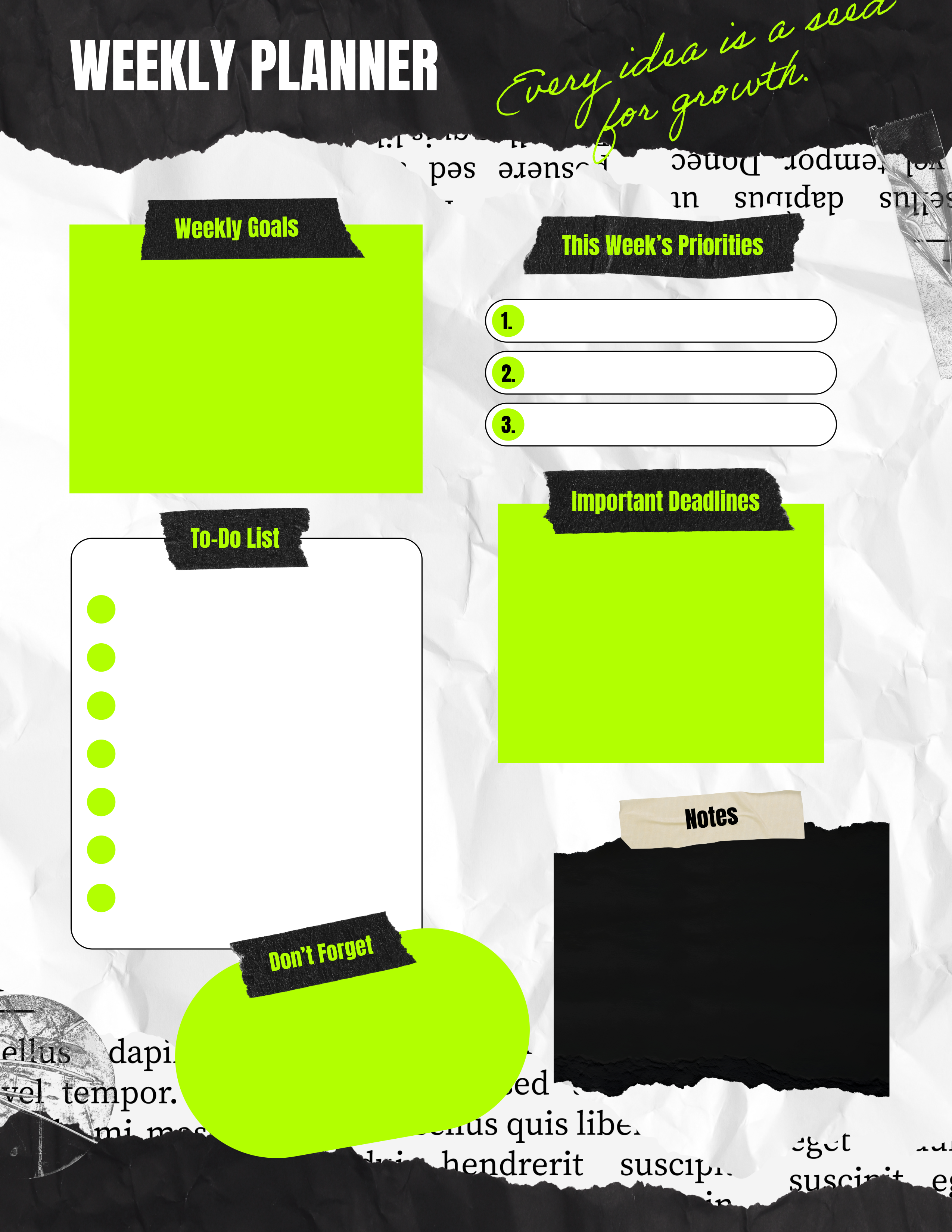 Green and Gray Weekly Planner