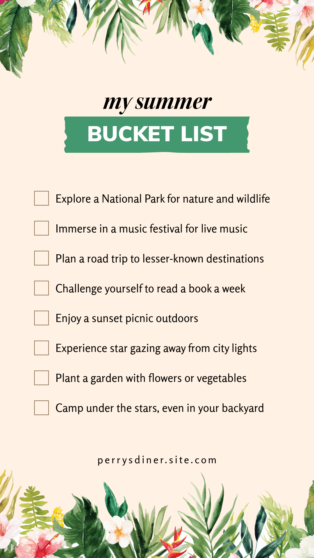 Beige and Green Natural Summer Bucket List  Instagram Story
