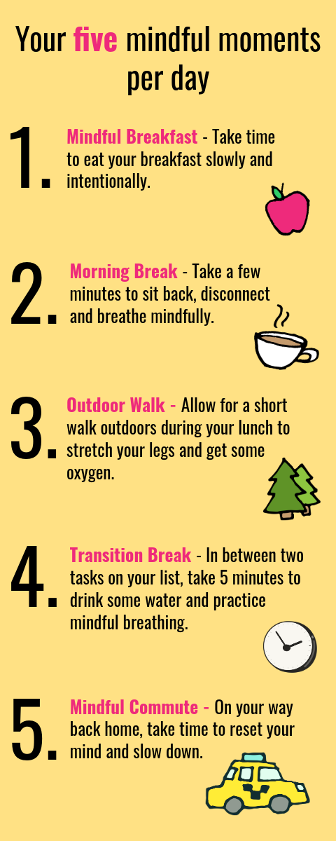 Yellow, Black & Pink Illustration Daily Mindful Moments Infographic