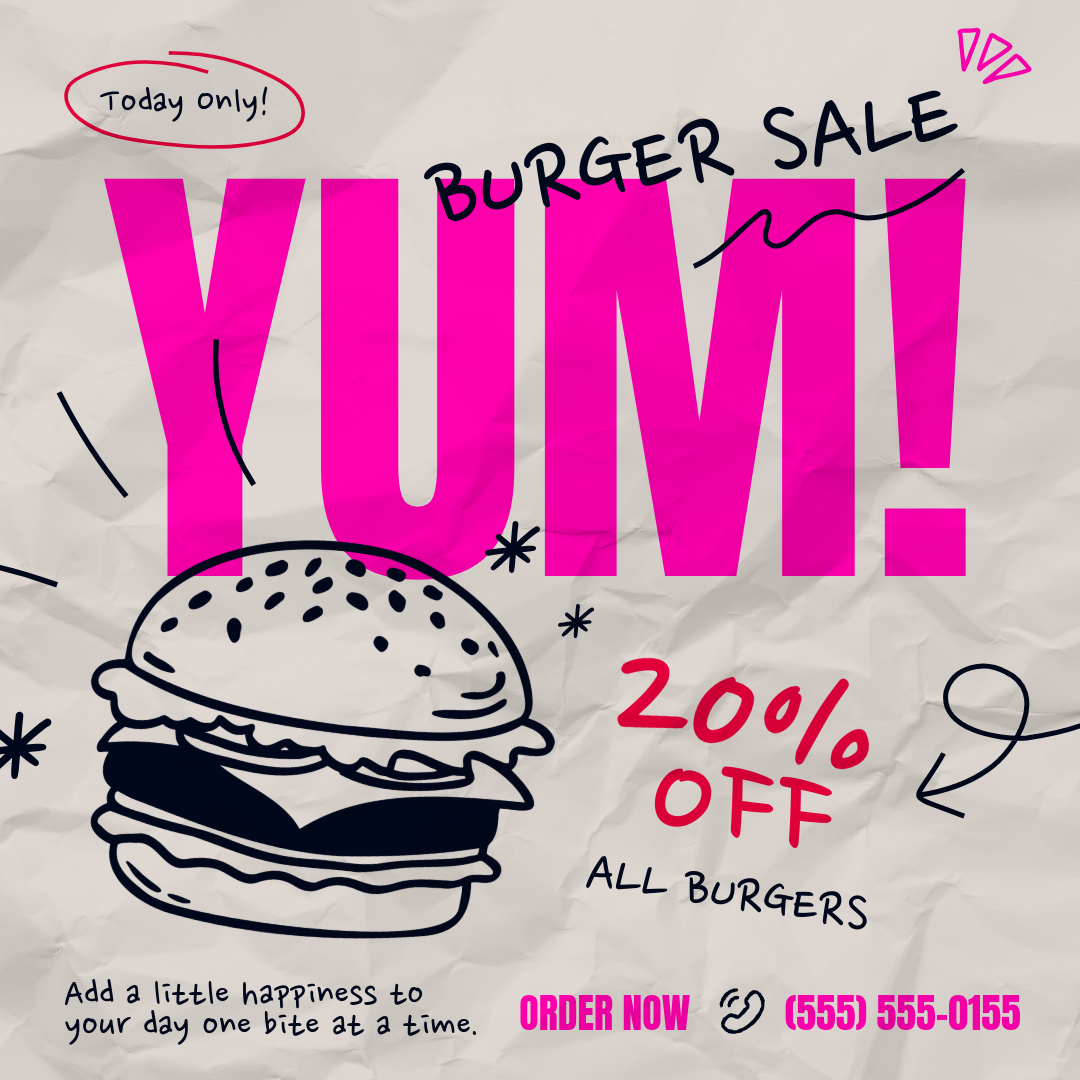 Beige and Pink Burger Sale Promotion Facebook Feed Ad