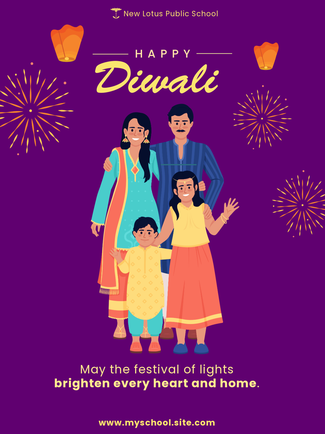 Purple and yellow diwali whatsapp post