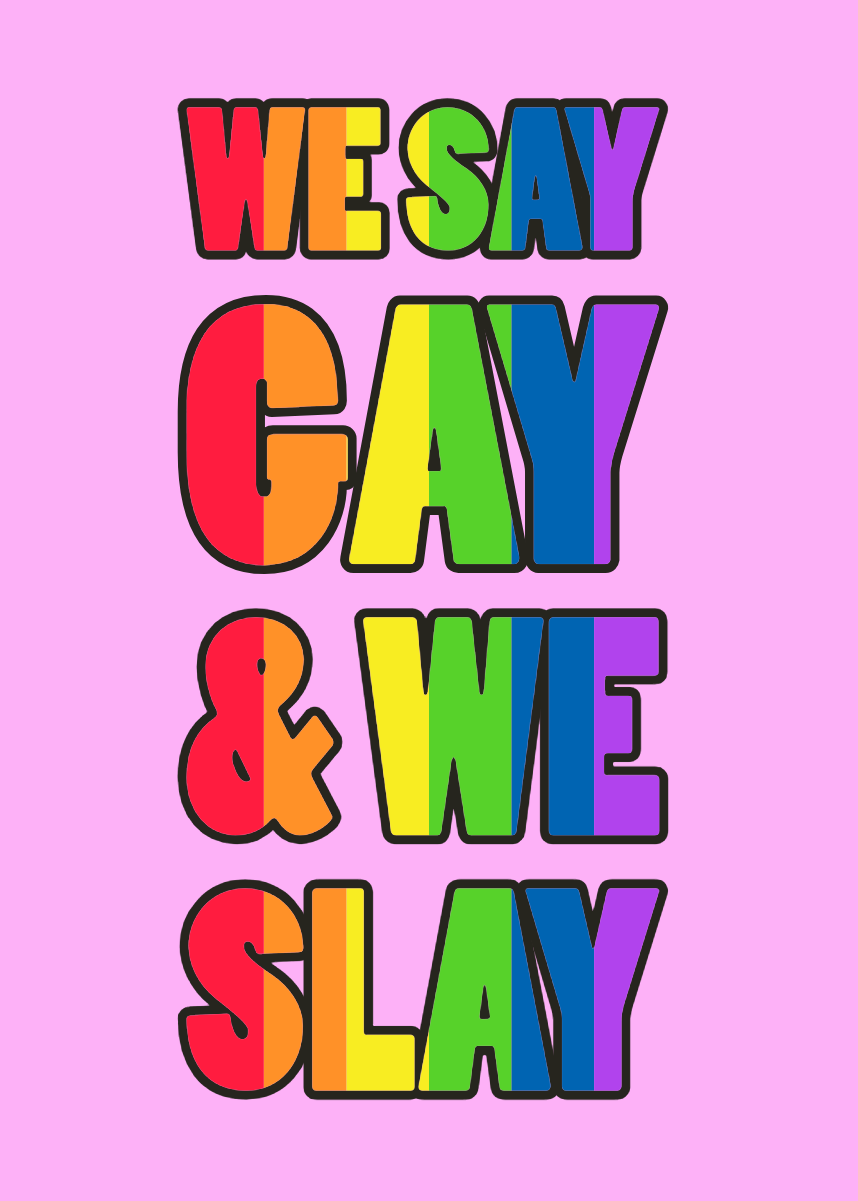 Pink Background Pride Flag Text Greetings Card