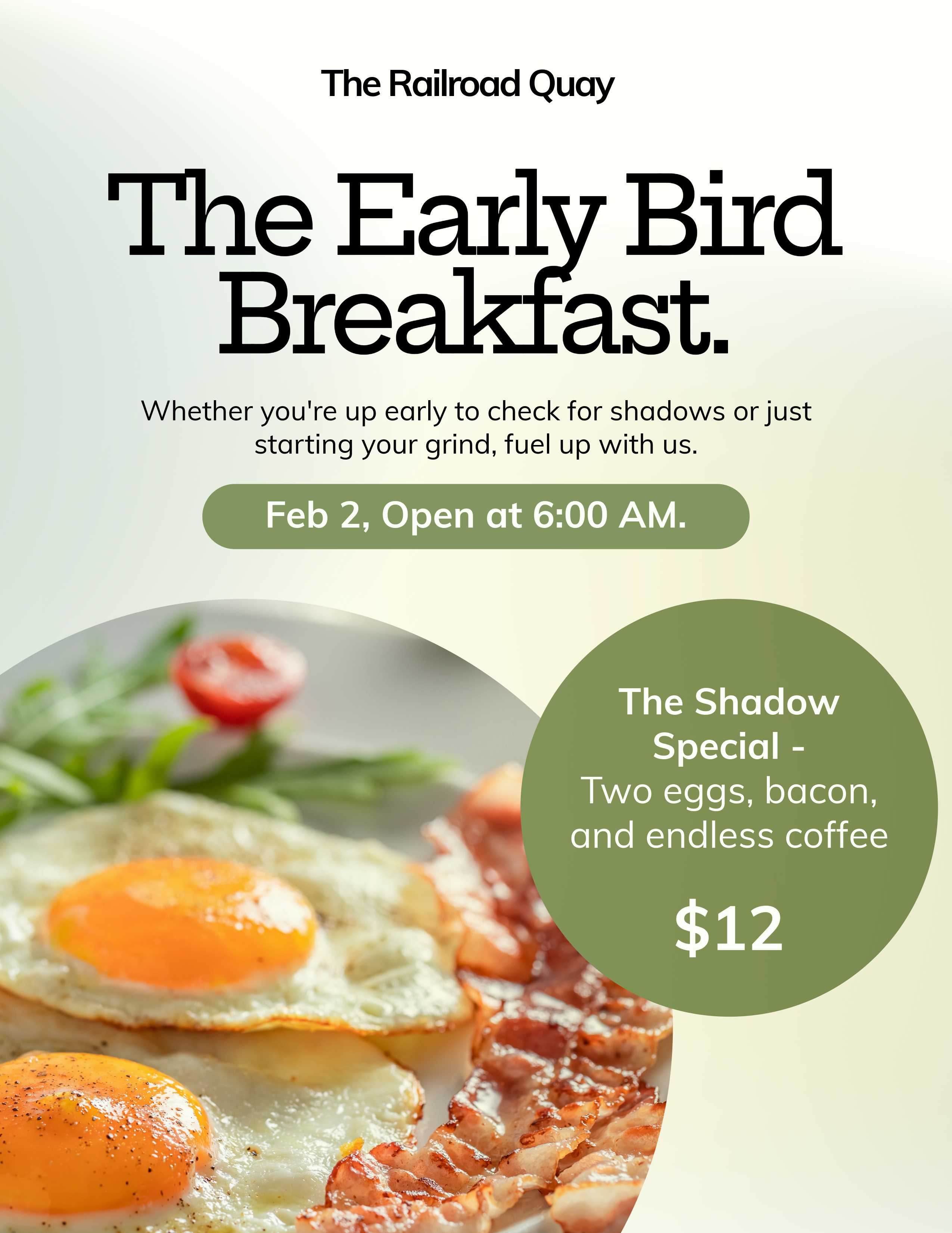Green and White  Groundhog Day Restaurant Flyer