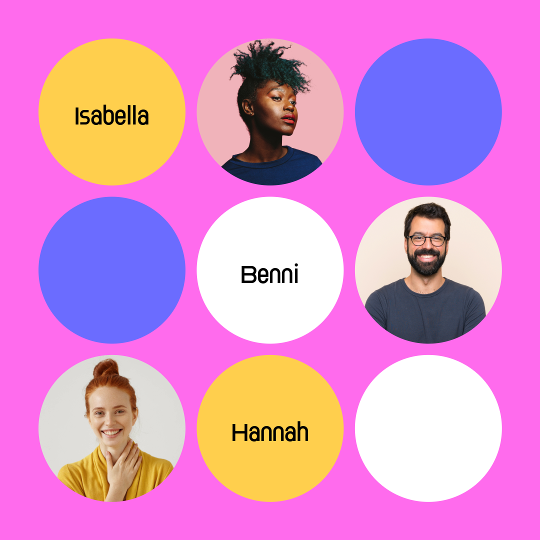 Pink und Bunt Kreise Porträt Vorstellung Team Menschen Instagram Post