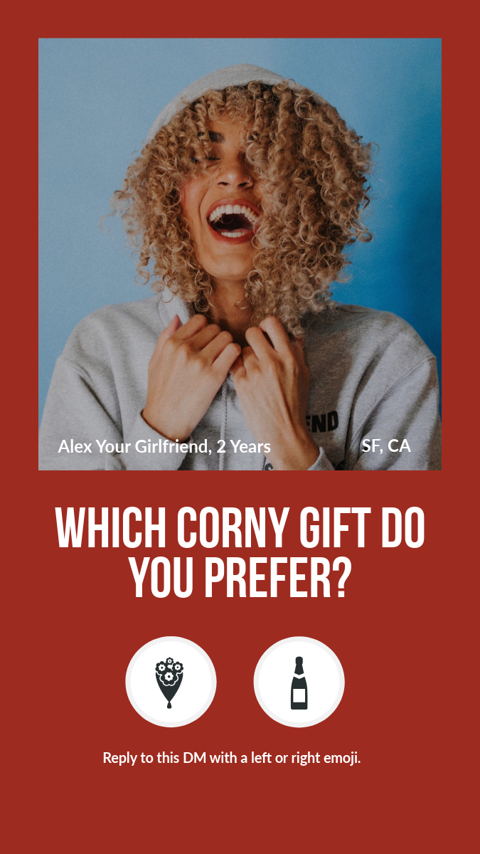 Red Framed Happy Woman Photo Funny Valentines Day Question Instagram Story