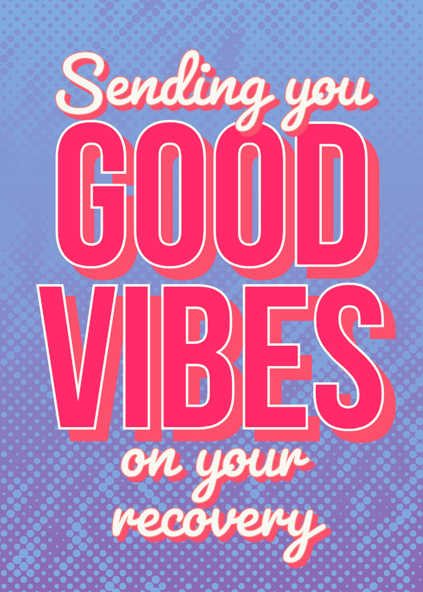 Blue Halftone with Red Typography Get Well Soon Card