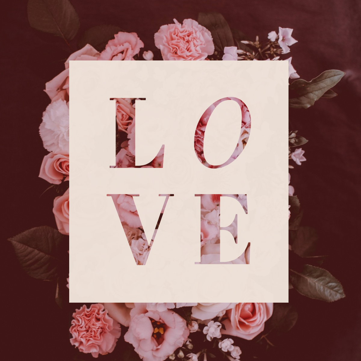 Elegant Love Word with Flower Bouquet Instagram Square