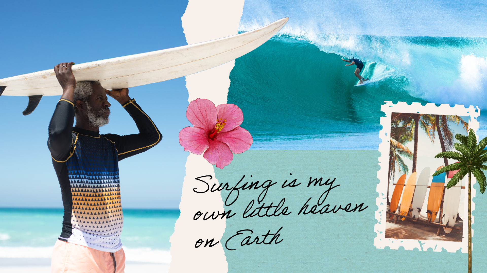 Blue Collage Surfing Quote Desktop Wallpaper